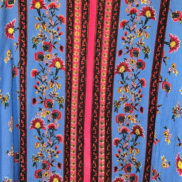 Angie Vintage Bohemian Multicolor Floral Blue Kimono Coverup Cardigan Flowy Top - Picture 5 of 14